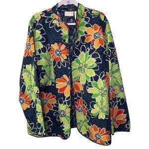 Alfred Dunner quilted floral jacket in navy blue Size 24W